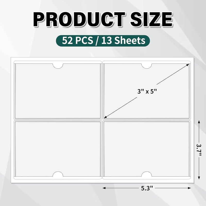Ohuimrt 52 Pack Clear Adhesive 3" x 5" Index Card Pockets with Top Open, Plastic Card Sleeves Index Card Holder for Organizing Storage Bins, Library Cards, Notes, Drawer - Image 2